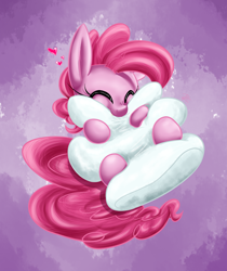 Size: 820x975 | Tagged: safe, artist:cupofjavabean, artist:leadhooves, pinkie pie, earth pony, pony, cuddling, cute, diapinkes, heart, marshmallow, pillow, snuggling, solo