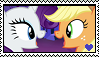 Size: 99x57 | Tagged: safe, artist:cutiemarkcrusader123, applejack, rarity, earth pony, pony, unicorn, deviantart stamp, female, lesbian, rarijack, shipping