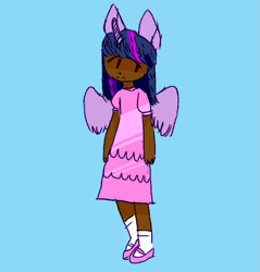 Size: 665x696 | Tagged: safe, artist:vilewoods, derpibooru import, twilight sparkle, twilight sparkle (alicorn), alicorn, human, clothes, dark skin, doodle, eared humanization, horned humanization, humanized, solo, tumblr, winged humanization