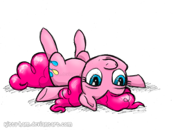 Size: 2496x1870 | Tagged: safe, artist:kitty-ham, pinkie pie, earth pony, pony, bored, on back, solo, watermark