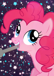 Size: 845x1200 | Tagged: safe, pinkie pie, earth pony, pony, female, mare, pink coat, solo, stars, wrench