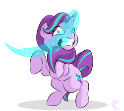 Size: 1120x1000 | Tagged: safe, artist:cozmicpandawolf, starlight glimmer, pony, unicorn, angry, bipedal, glowing horn, horn, magic, solo