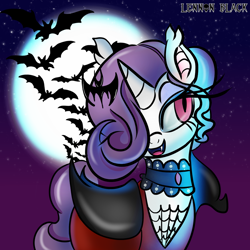 Size: 1000x1000 | Tagged: safe, artist:lennonblack, rarity, bat, bat pony, pony, undead, vampire, vampony, choker, fangs, moon, raribat, solo