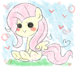 Size: 1024x904 | Tagged: safe, artist:dreamilicious, fluttershy, pegasus, pony, :>, chibi, sitting, solo