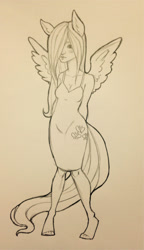 Size: 737x1279 | Tagged: safe, artist:ameliacostanza, fluttershy, human, eared humanization, humanized, monochrome, solo, tailed humanization, winged humanization