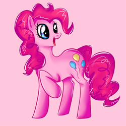Size: 700x701 | Tagged: safe, artist:duraiku-kun, pinkie pie, earth pony, pony, looking back, open mouth, raised hoof, smiling, solo