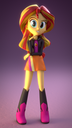 Size: 1080x1920 | Tagged: safe, artist:creatorofpony, artist:deeplove108, sunset shimmer, equestria girls, 3d, blender, boots, clothes, jacket, leather, leather jacket, shoes, skirt, solo