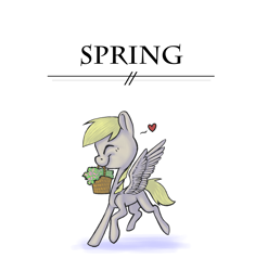 Size: 2550x2712 | Tagged: safe, artist:quintessentially-peculiar, derpy hooves, pegasus, pony, basket, happy, heart, mouth hold, smiling, solo, tumblr:ask little derpy