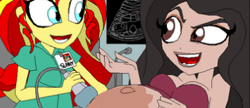 Size: 358x154 | Tagged: safe, artist:terry, sunset shimmer, oc, oc:lily orchard, oc:lily peet, bhaalspawn, lily orchard, lily peet, op is a cuck, pregnant, pregnant equestria girls