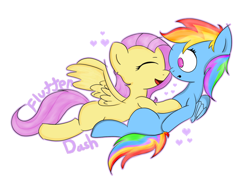 Size: 1024x755 | Tagged: safe, artist:rainbow2oda, derpibooru import, fluttershy, rainbow dash, pegasus, pony, female, flutterdash, lesbian, shipping