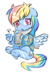 Size: 450x650 | Tagged: safe, artist:walthooves, derpibooru import, rainbow dash, pegasus, pony, blanket, blushing, cute, mug, sick, simple background, solo, spread wings, surgical mask, transparent background, underhoof