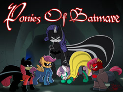 Size: 1024x768 | Tagged: safe, artist:killkatt, apple bloom, babs seed, rarity, scootaloo, sweetie belle, pony, unicorn, batman, batman and robin, bruce wayne, damian wayne, dc comics, dick grayson, jason todd, nightwing, parody, red hood, red robin, robin, tim drake