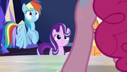 Size: 1280x720 | Tagged: safe, screencap, applejack, pinkie pie, rainbow dash, starlight glimmer, earth pony, pegasus, pony, unicorn, the crystalling, female, mare, out of context