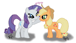 Size: 1184x675 | Tagged: safe, artist:befu-eiesutone, applejack, rarity, earth pony, pony, unicorn, female, lesbian, rarijack, shipping