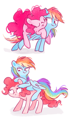 Size: 530x940 | Tagged: safe, artist:pinkablue, derpibooru import, pinkie pie, rainbow dash, earth pony, pegasus, pony, cute, female, lesbian, mare, pinkiedash, shipping