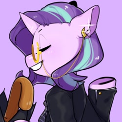 Size: 512x512 | Tagged: safe, artist:snowillusory, starlight glimmer, pony, unicorn, clothes, ear piercing, earring, eyes closed, jewelry, monocle, piercing, solo, suit, umbrella