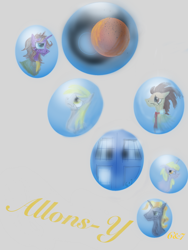 Size: 1536x2048 | Tagged: safe, artist:sixes&sevens, derpibooru exclusive, derpy hooves, dinky hooves, doctor whooves, ponet, bubble, doctor who, eighth doctor, fanfic, fanfic art, fanfic cover, gallifrey, simple background, tardis, tenth doctor