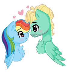 Size: 900x1010 | Tagged: safe, artist:sketchyhowl, derpibooru import, rainbow dash, zephyr breeze, pegasus, pony, blushing, chest fluff, cute, dashabetes, female, heart, male, open mouth, shipping, smiling, straight, zephdash, zephyrbetes