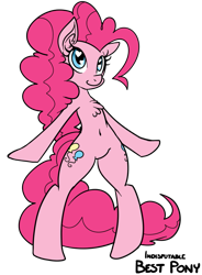 Size: 689x934 | Tagged: dead source, safe, artist:reiduran, pinkie pie, earth pony, pony, semi-anthro, belly button, best pony, bipedal, chest fluff, heart eyes, solo, wingding eyes