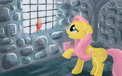 Size: 1280x800 | Tagged: safe, artist:1nfy, fluttershy, philomena, pegasus, pony, bad end, prison