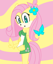 Size: 539x649 | Tagged: safe, artist:jupiterthehedgehog22, fluttershy, anthro, crossover, solo, sonic the hedgehog (series), species swap