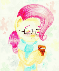 Size: 1024x1235 | Tagged: safe, artist:winterontherooftop, fluttershy, pegasus, pony, clothes, eyes closed, glasses, hipster, scarf, solo