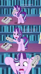 Size: 1080x1920 | Tagged: safe, edit, edited screencap, screencap, starlight glimmer, pony, glim glam, jontron, shocked, space ace, space ace!, super nintendo, super nintendo entertainment system, twilight's castle, wat