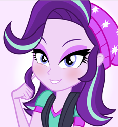 Size: 1400x1500 | Tagged: safe, artist:daarkenn, starlight glimmer, equestria girls, mirror magic, spoiler:eqg specials, beanie, bedroom eyes, blushing, bust, hat, portrait, solo