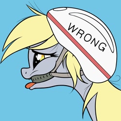 Size: 800x800 | Tagged: safe, artist:coinpo, derpy hooves, pegasus, pony, bust, helmet, i just don't know what went wrong, meme, oops my bad, parody, portrait, profile, simple background, solo, wrong, you're doing it wrong