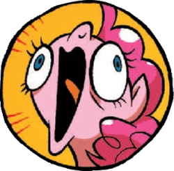 Size: 312x307 | Tagged: safe, artist:brendahickey, idw, pinkie pie, earth pony, pony, spoiler:comic, spoiler:comicff12, derp, faic, open mouth, wide eyes