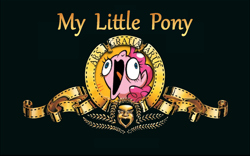 Size: 1736x1080 | Tagged: safe, artist:brendahickey, pinkie pie, earth pony, pony, spoiler:comic, spoiler:comicff12, ars gratia artis, closing logo, metro-goldwyn-mayer, mgm, parody