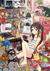 Size: 724x1024 | Tagged: safe, artist:kissai, fluttershy, human, kaiju, pikachu, akg, alphonse elric, asahina mikuru, astro boy, azumanga daioh, barefoot, barely pony related, black rock shooter, book, bookcase, cabbit, cameo, cardcaptor sakura, case closed, catbus, chiyo's dad, chopperman, computer, crossover, darkstalkers, death note, desk, doraemon, dragon ball, dragon ball z, fate/stay night, feet, final fantasy, gamecube, geek, giroro, godzilla, godzilla (series), goku, goomba, haro, hatsune miku, headphones, hiei, k-on, k701, kamen rider, kuroko no basket, lamp, laptop computer, link, louise franoise le blanc de la vallire, luke triton, lum invader, macross frontier, mami tomoe, mobile suit gundam, mokona, moogle, morrigan aensland, my neighbor totoro, naruto, nintendo 64, nintendo entertainment system, one piece, otaku, otakushy, panty and stocking with garterbelt, playstation vita, plushie, pokémon, puella magi madoka magica, ranka lee, rebuild of evangelion, room, rozen maiden, saber, sailor chibi moon, sergeant frog, sewing machine, shikinami asuka langley, shinichi kudo, slam dunk, sonic the hedgehog, sonic the hedgehog (series), star wars, stormtrooper, super mario bros., tablet, tengen toppa gurren lagann, the internet, the legend of zelda, tony tony chopper, touhou, urusei yatsura, vocaloid, wall of tags, xbox, yoko littner, yu yu hakusho, yu-gi-oh!, zero no tsukaima