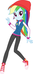 Size: 2276x5079 | Tagged: safe, artist:redillita, derpibooru import, rainbow dash, equestria girls, beanie, clothes, converse, hat, pants, shoes, smiling, sneakers, solo, winter outfit