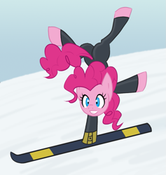 Size: 825x872 | Tagged: safe, artist:howlsinthedistance, pinkie pie, earth pony, pony, female, mare, pink coat, pink mane, skiing, solo