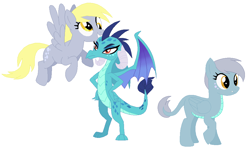 Size: 972x592 | Tagged: safe, artist:theturtleteen, derpy hooves, princess ember, crack shipping, emberhooves, family, female, interspecies offspring, lesbian, magical lesbian spawn, offspring, parent:derpy hooves, parent:princess ember, shipping, simple background, white background