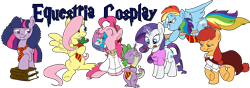 Size: 1000x350 | Tagged: safe, artist:rannva, derpibooru import, applejack, fluttershy, pinkie pie, rainbow dash, rarity, spike, twilight sparkle, earth pony, pony, unicorn, banner, clothes, cosplay, ginny weasley, gryffindor, harry potter, hermione granger, lavender brown, luna lovegood, mane seven, mane six, neville longbottom, ron weasley, simple background, transparent background