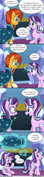 Size: 700x2817 | Tagged: safe, artist:skitter, starlight glimmer, sunburst, pony, unicorn, character proxy, character to character, clothes, comic, cutie mark, cyrillic, dialogue, duo, female, glasses, glowing horn, horn, magic, magic abuse, male, mare, robe, russian, self ponidox, stallion, sunburst's glasses, sunburst's robe, telekinesis, transformation, transgender transformation, translation, twinning