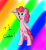 Size: 1456x1577 | Tagged: safe, artist:dash4700, pinkie pie, earth pony, pony, bipedal, cake, excited, power-up, rainbow background, simple background, solo, text