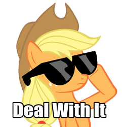 Size: 3591x3700 | Tagged: safe, artist:j-brony, applejack, earth pony, pony, deal with it, image macro, meme, simple background, solo, sunglasses, transparent background, vector