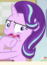 Size: 220x303 | Tagged: safe, screencap, starlight glimmer, pony, unicorn, a horse shoe-in, cropped, derp, faic, female, floppy ears, hoof on chin, mare, open mouth, picture for breezies, solo, starlight glimmer is best facemaker, starlight's office, wavy mouth