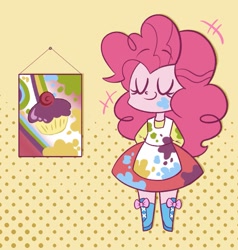 Size: 1359x1429 | Tagged: safe, artist:typhwosion, pinkie pie, equestria girls, canvas, cupcake, cute, diapinkes, eyes closed, female, food, hands behind back, paint, painting, solo