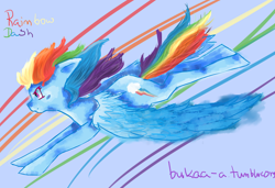 Size: 1280x878 | Tagged: safe, artist:bukaa-a, derpibooru import, rainbow dash, pegasus, pony, flying, solo