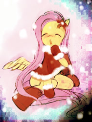 Size: 500x666 | Tagged: safe, artist:leventy, fluttershy, pegasus, pony, christmas, clothes, solo