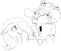 Size: 500x423 | Tagged: safe, artist:the-chibster, applejack, fluttershy, bat, earth pony, pony, undead, vampire, vampony, appleshy, cute, female, flutterbat, lesbian, monochrome, shipping, shyabetes, tumblr