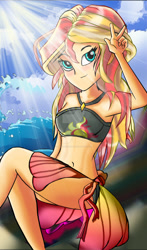 Size: 1024x1740 | Tagged: safe, artist:twiley-sparkle, sunset shimmer, better together, equestria girls, forgotten friendship, belly button, deviantart watermark, female, midriff, obtrusive watermark, sarong, side slit, solo, summer sunset, watermark