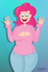 Size: 3880x5800 | Tagged: safe, artist:scobionicle99, pinkie pie, human, breasts, clothes, female, humanized, keyhole turtleneck, open-chest sweater, pinkie pies, plump, sweater, turtleneck