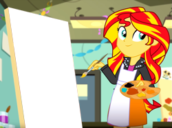 Size: 1011x758 | Tagged: safe, edit, edited screencap, editor:gay-horse, screencap, sunset shimmer, eqg summertime shorts, equestria girls, the art of friendship, cute, exploitable meme, meme, painting, shimmerbetes, sunset's painting