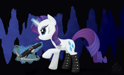 Size: 800x486 | Tagged: safe, artist:obcor, rarity, pony, unicorn, boots, crossbow, magic, solo