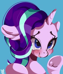 Size: 1121x1323 | Tagged: safe, artist:tohupo, starlight glimmer, pony, blushing, frog (hoof), heart eyes, open mouth, solo, underhoof, wingding eyes