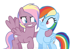 Size: 866x595 | Tagged: safe, artist:ipandacakes, derpibooru import, rainbow dash, oc, oc:gusty gale, pegasus, pony, base used, cheek squish, duo, female, mare, offspring, parent:bow hothoof, parent:windy whistles, parents:windyhoof, simple background, sisters, squishy cheeks, transparent background